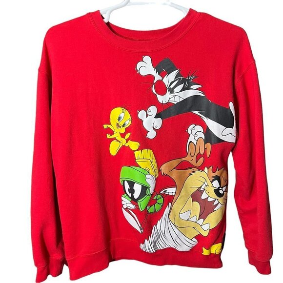 Looney Tunes Multi Characters Graphic Long Sleeve Pullover Red Sweatshirt Kids L - Picture 1 of 7